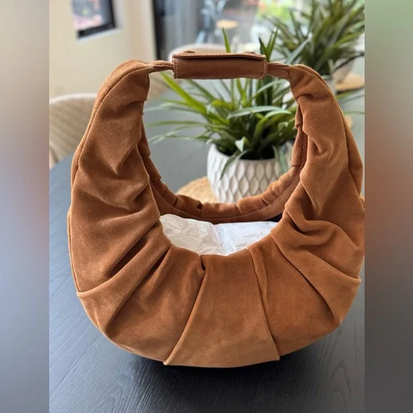 STAUD - Brown Suede Bag with Ruched Design - New - Picture 1 of 4